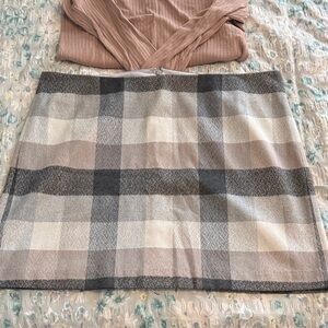 LOFT Checkered Mini Skirt in Gray and Cream